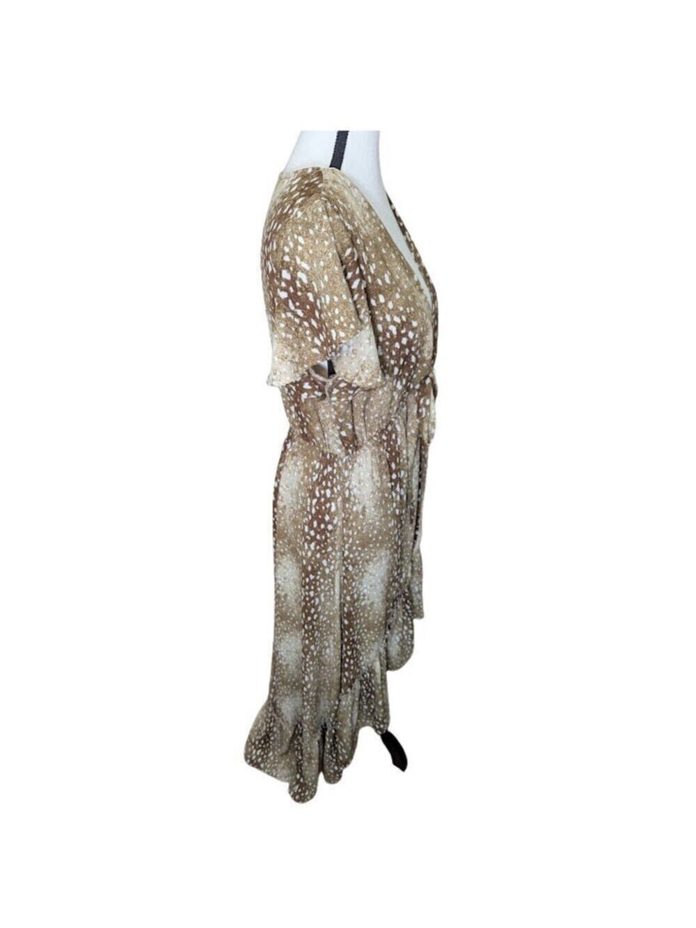 Buddy Love High-Low Ruffle Hem Dress Brown Animal Print Flutter Sleeve Western - Picture 5 of 12